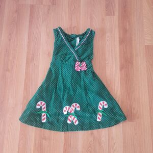 Rare Editions Corduroy Green Candycane White Polka Dot Dress Size 2T
